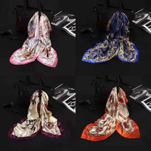 Fashion Kerchief Silk Satin Neck Scarf For Women Print Hijab Scarves Female 90*90cm Square Shawls and Wraps
