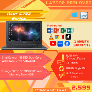 Acer C732 | Intel Celeron N3550 | 32GB Storage | 4GB RAM | Good for Online Class and Office use | Preloved