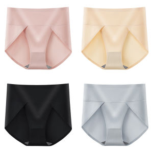 INTIMA 3PCS Women Seamless Ice Silk Seamless Panties High Waist Tummy Shaping Underwear Girl Solid Color Breathable Thin Briefs
