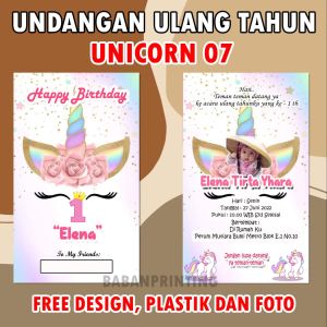 (70 PCS)  Undangan Ulang Tahun Anak Custom Karakter UNICORN
