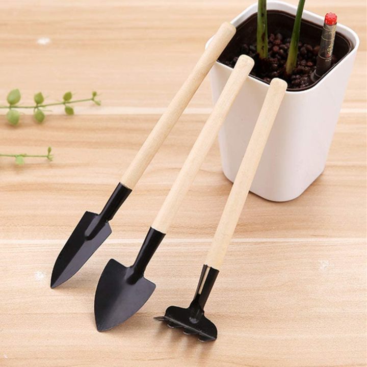 3Pcs Set Gardening Tool, Mini Wooden Rake, Small Shovel / Spade for