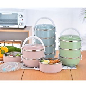 Hộp đựng cơm giữ nhiệt 4 ngăn inox lúa mạch Gà mên đựng cơm lõi bằng Inox