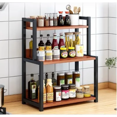 Kệ Gia Vị KGV3T Để Bàn Nhà Bếp Khung Sắt Sơn Tĩnh Điệnmặt gỗ loại 3 tầng