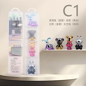 Cute Cartoon Decorative Toon Ornament Creative Accessories Mini Decoration | Qty: 4pcs Material: Plastic Come with tape | Stand Bear Sit Bear Space Rabbit Cool Rabbit