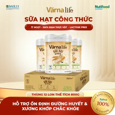 Sữa Hạt VARNA LIFE ( Thùng 12 Lon 800Gr) - Ít Ngọt Không Lactose Đạm Thực Vật Bổ Sung Canxi