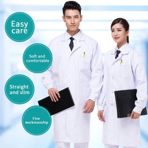 Doctor Coat White Lab Gown White Lab Coat Long Sleeve Laboratory Gown for Men Coat Doctor