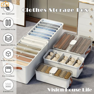 Vision Household Wardrobe Storage Box Double-cap Clothes Storage Cabinet Multi-grid Underwear Pants Sorting Box Multifunctional Wardrobe Organisers Stackable Storage Basket