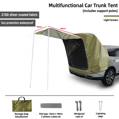 New Portable Car Trunk Tent with Silver Coating Waterproof Outdoor Camping Shelter for 2-4 Person