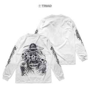Kaos Lengan Panjang Triad T-Shirt Longsleeve 24s Putih Tshirt Metal | Face Melter | White | Baju Long Sleeve A4944