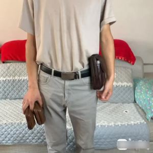 COD  Beg Gantung Beg Tali Pinggang Lelaki Beg Pinggang Kulit Lembu Sebenar 6.5 Inci 5.5 Beg efon Bimbit Banyak Lapisan Asing Beg Lelaki Kulit Mendatar dan Menegak  sen