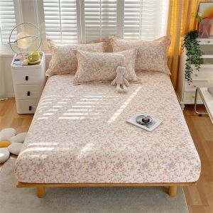 Dansunreve 100% Cotton Floral Fittedsheet 800TC Thicken Soft Fitted Bedsheet Matterss Protector Single Queen King