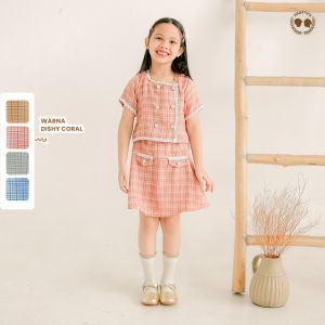 Marves Leora Setelan Baju Rok Anak Perempuan Korean Style Bahan Tweed Usia 2 Hingga 14 Tahun