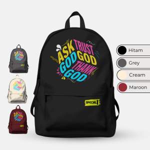AYM Spesial 1 - Tas Ask God Trust God Thank God / Tas Sekolah Smp Sma Kuliah Tas Punggung Ransel Laptop Tas Ransel Kerja Tas Gendong Pria Wanita
