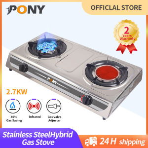 Pony Double Burner Gas Stove with Regulator double stove desktop gas stove stainless steel household fire cooktop Dapur Gas Cooker