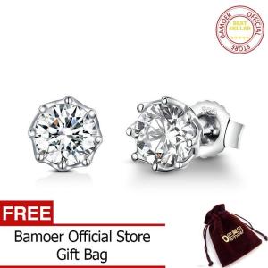 BAMOER Authentic 925 Sterling Silver Classic Clear Cubic Zircon Small Stud Earrings for Women Sterling Silver Jewelry SCE499  Dec