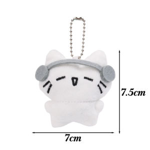 Cute Headphones Kitten Couple Keychain Mini Crying Cat Doll Plush Keyring Cartoon Bag Pendant Charms Backpack Decoration