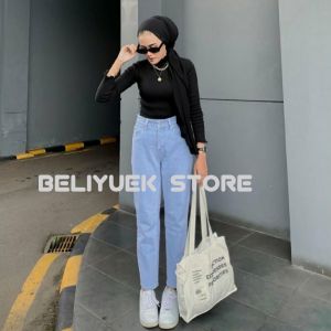 Celana Haighwaist Jeans Wanita Pinggang Tinggi Celana Jeans Boyfriend Kekinian
