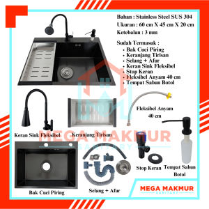 Bak Cuci Piring 60*45 Wastafel 60x45 cm Kitchen Sink Keran Fleksibel Set 6045 Stainless Steel SUS304