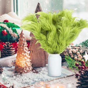 XYAX 10pcs Artificial Fluffy Green Curling Rod Decoration DIY Material Fake Simulation Green Plants Home Decor Creative Christmas Tree Topper Home Indoor Outside