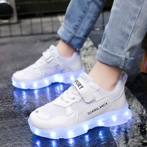 รองเท้าวิ่ง รองเท้าสเก็ตสองล้อแบบชาร์จไฟ รองเท้าเด็ก รองเท้ากีฬาแบบติดกระดุม รองเท้าไฟสว่างสำหรับเด็กชายและเด็กหญิง