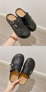 Free Shipping Black Retro Platform Slippers For Women 2026 New Spring/Autumn Collection Soft-Soled Slip-On And Non-Slip With A Closed-Toe Design
