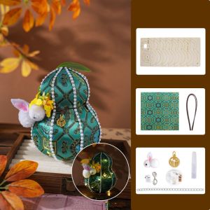 SWEET TIM mid autumn festival lantern 灯笼中秋节 DIY Material Package Gourd Pendant Pearl Lantern Chinese Style Handmade Rabbit Tassel Lamp Song Brocade with Tassel Mid-Autumn Lantern Hanfu Decoration
