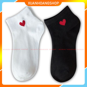 Vớ Nữ Cổ Ngắn Cute Đẹp Tất Màu Đen Trắng Họa Tiết Trái Tim Đỏ Vớ Ngắn Cho Thời Trang Nữ Tất Nữ Phong Cách Dễ Thương - Lazada