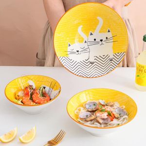 Bộ Bát Đĩa Sứ Decor Mèo Vàng Chén Dĩa Dễ Thương Cute Cao Cấp Bát Ăn Cơm S46