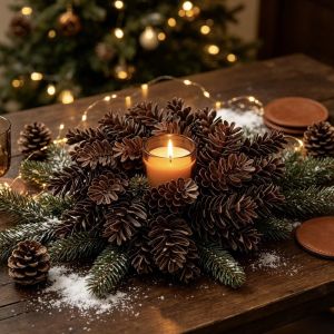 RANZH Reusable Christmas Artificial Plant Garland Simulation Pine Cone Plastic Red Berry Candlestick Wreath Festive Atmosphere Red Berry Christmas Decoration Garland Holiday Party