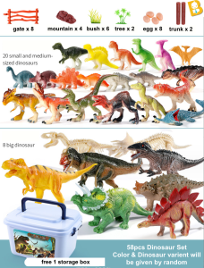BabyBoss 58pcs Various Animal Dinosaur and Jungle Setting Set with Storage Box Educational Realistic Figures Toy