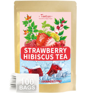 TeeLux Strawberry Hibiscus Iced Tea Natural Hibiscus Tea with Stevia and Rosehip Tangy & Sweet Flavor 100 Count