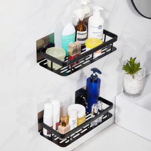 Self Adhesive Shower Caddy Shelf Organizer Black Bathroom Basket Shelf No Drilling Storage Organizer Rustproof Shower Rack