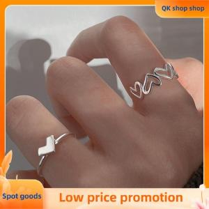 ✨QK shop✨ 2PCS Fashion Hollow Out Love Heart Ring Personality Geometric Rings Opening Ring Niche Index Finger Ring Fashion Jewelry Gift Rings