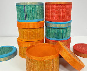 Traditional Handmade Kora Round Brocade Box Eco-Friendly Product | Wedding Gift Box | Tambulam Gift | Bangle Box | Return Gift (Pack of 1 pc)