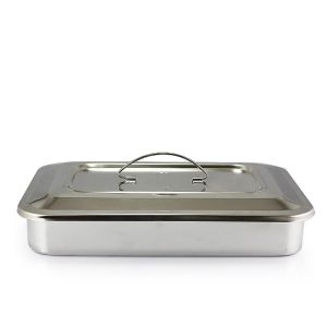 Bak Instrument Tray Stainless Steel Autoclaveable Dental Tray Dengan Tutup & Pegangan