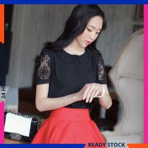CFBOUTIQUE Korea Summer Peterpan Collar Button Lace Sleeve Shirt