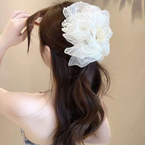 MillionGrid Mùa Hè Ngọt Ngào Lưới Vải Tuyn Lớn Bow Tóc Claw Clip Cho Phụ Nữ Màu Sắc Rắn Thanh Lịch Bowknot Đuôi Ngựa Clip Mới Phụ Kiện Mũ