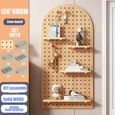 TableTrove Solid Wood Pegboard Wall Storage Rack Compatible with Organizer set DIY Wall IKEA SKADIS Partition Shelf Wall Decoration