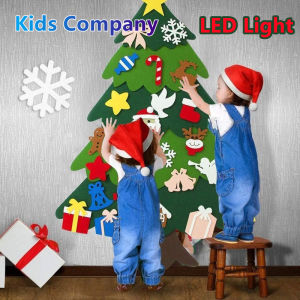 【LED String Light】Kids DIY Felt Christmas Tree with Ornaments Children New Year Gifts for Christmas Door Wall Hanging