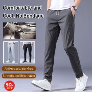Ice Silk Pants Men S Ummer Fashion Long Pants Business Casual Slim Moisture Wicking and Quick Drying