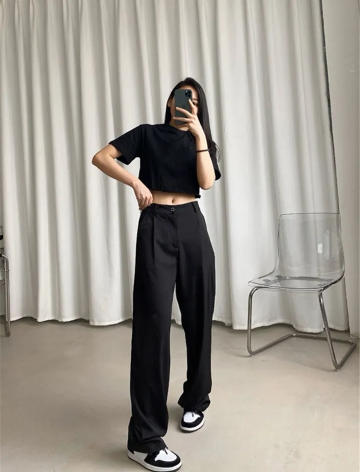 High Waist Plicated Detail Pants With Side Pockets and Belt Holes