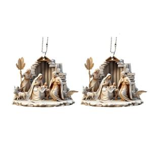 2pcs Nativity Scene Pendant Acrylic Decorative Hanging Decors 0.4cm Thickness For Elegant Homes Decors Light Resistant