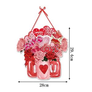 Valentines Day Pink Door Hanging Pendants Flags Home Party Christmas Decoration Wall Ornament Paper Plaques Love Shape with Rope