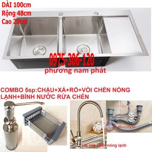 CHẬU ĐÚC Combo Chậu Rửa Chén Bát INOX 304 N1 10048 NA.GRAND và Xả Thoát Nước và Rổ và Vòi Rửa Chén Nóng Lạnh và Bình Nước Rửa Chén bồn rửa chén inox