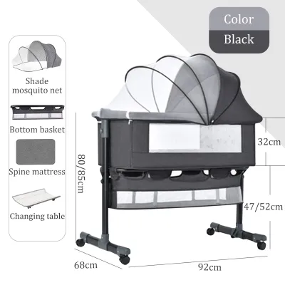 COCOBB Baby Crib With Mosquito Net And Storage Area Multifunctional Foldable Co-Sleeper Adjustable Foldable Height Crib