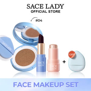 SACE LADY BB Cushion SPF50+++ Natural Lasting+Shimmer Highlighter Makeup Stick +Long Lasting Tinted Lip Balm Multi Daily Face Makeup Kit