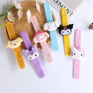 Kawaii Cartoon Sanrio Hello Kitty Plush Slap Snap Wrap Wristband Bracelet Kuromi My Melody Cinnamoroll Plush Hand Ring Wristband Kids Toys Gifts