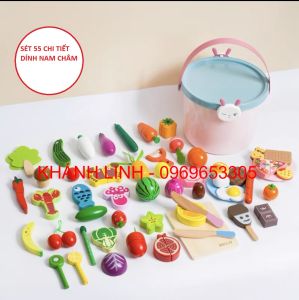 Đồ chơi rau củ quả thực phẩm nấu ăn bằng gỗ dính nam châm cao cấp cho bé