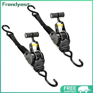 COD [Free Shipping] Strong Auto Reel Ratchet Tie Down Straps 2Pcs 3.3M with Hooks for Cargo and Luggage Securement