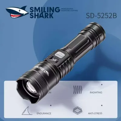 [ MastrGadget ] SMILING SHARK SD-5252B Torch Light USB Rechargeable Digital Display Strong Light Long-Range Handheld Flashlight